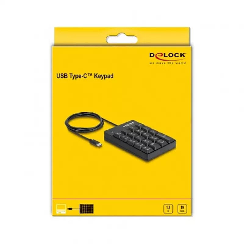 Näppäimistön numeronäppäimistö DeLOCK 12108 USB musta 19 näppäintä 1,6 m kaapeli