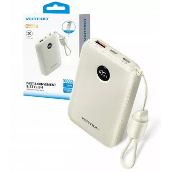 Varavirtalähde Vention FKAN0-C 10000 mAh — 2× USB-C, 1× USB-A, 22,5 W, beige
