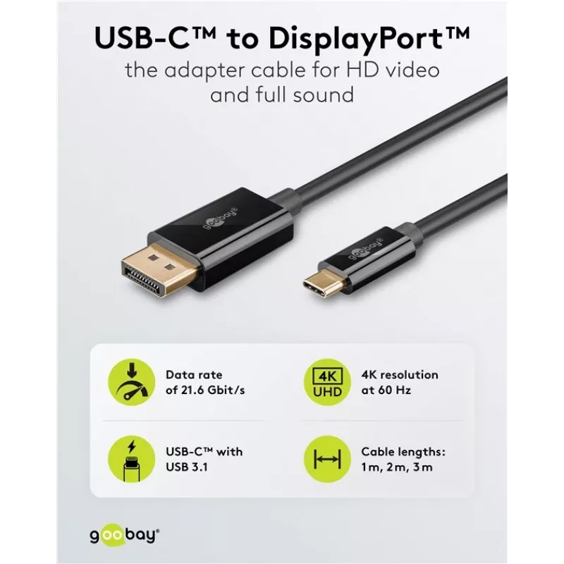 USB-C - DisplayPort -kaapeli GOOBAY 75704, 1 m, jopa 4K@60Hz