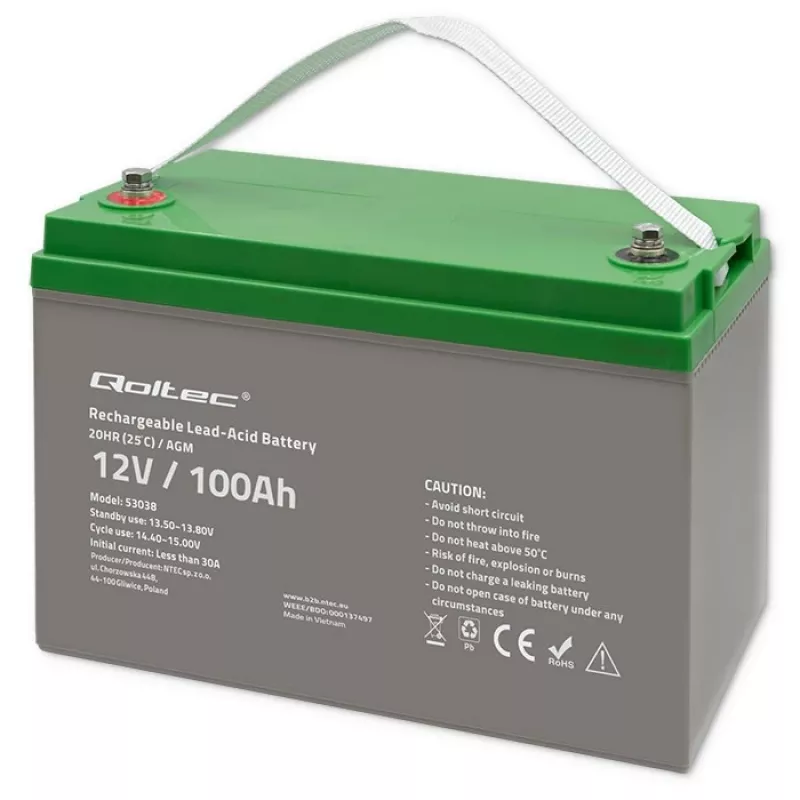 Qoltec 53038 AGM-akku | 12V | 100Ah | max 1200A