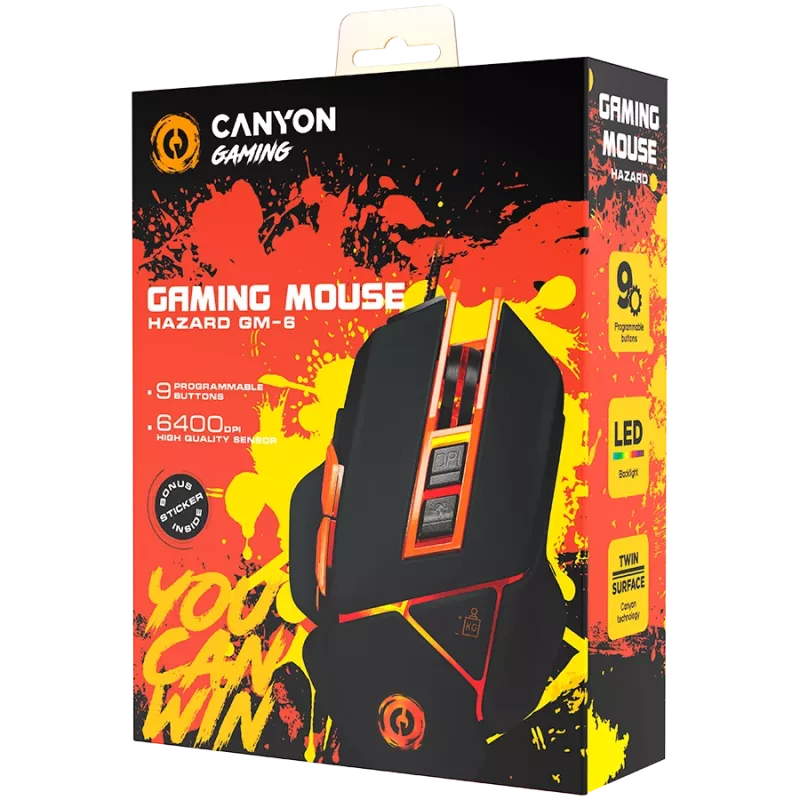 CANYON hiiri Hazard GM-6 LED johdollinen musta oranssi