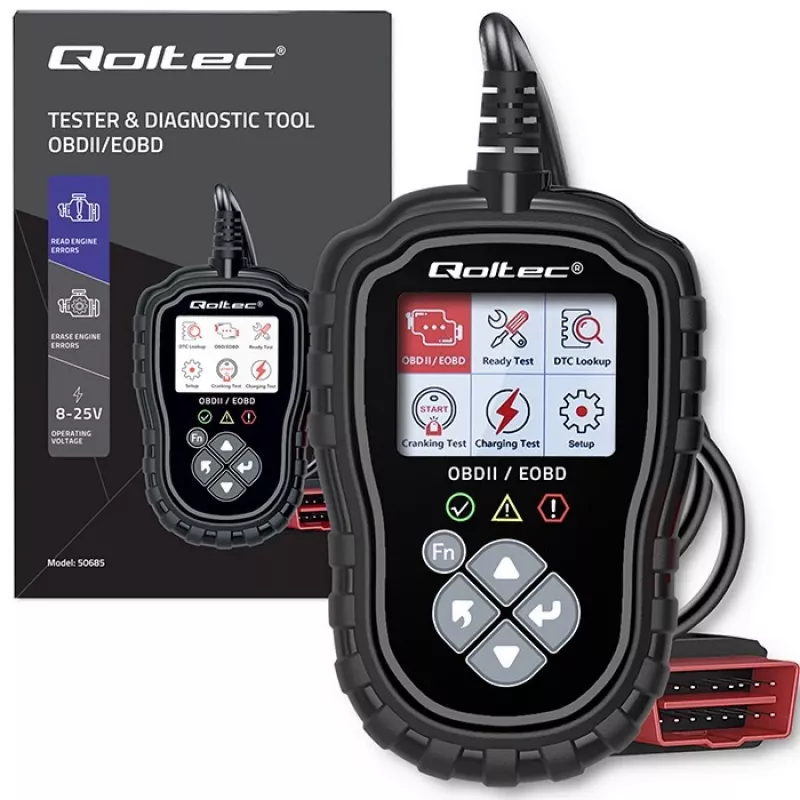 OBDII-diagnostiikkatesteri QOLTEC ProLine 50685 — ajoneuvon OBD-II-skanneri 8V/25V-järjestelmille