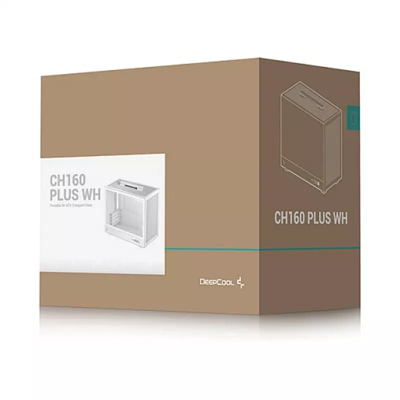 Tietokonekotelo DeepCool CH160 PLUS WH Small Form Factor valkoinen, microATX, karkaistu lasi, USB-C