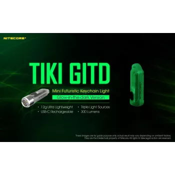 Avaimenperä-taskulamppu Nitecore TIKI GITD harmaa — USB-uudelleenladattava, 1 lm, 55 mm, 12 g, IP66