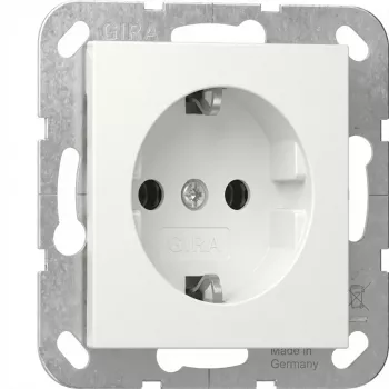 gira SCHUKO-pistorasia System 55 puhtaanvalkoinen malli 418803 — uppoasennettava suojakosketinpistorasia