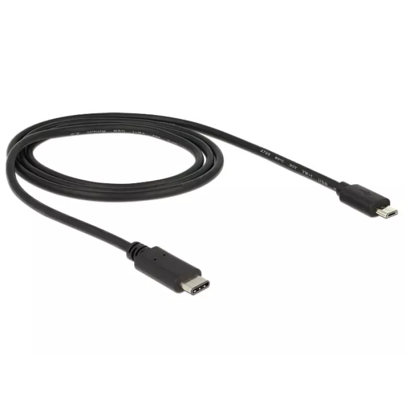 DeLOCK - USB-kaapeli - 5-napainen Micro-USB Type-B (uros) - 24-napainen USB Type-C (uros) - 1,0 m (USB 3.1) - musta (83602)