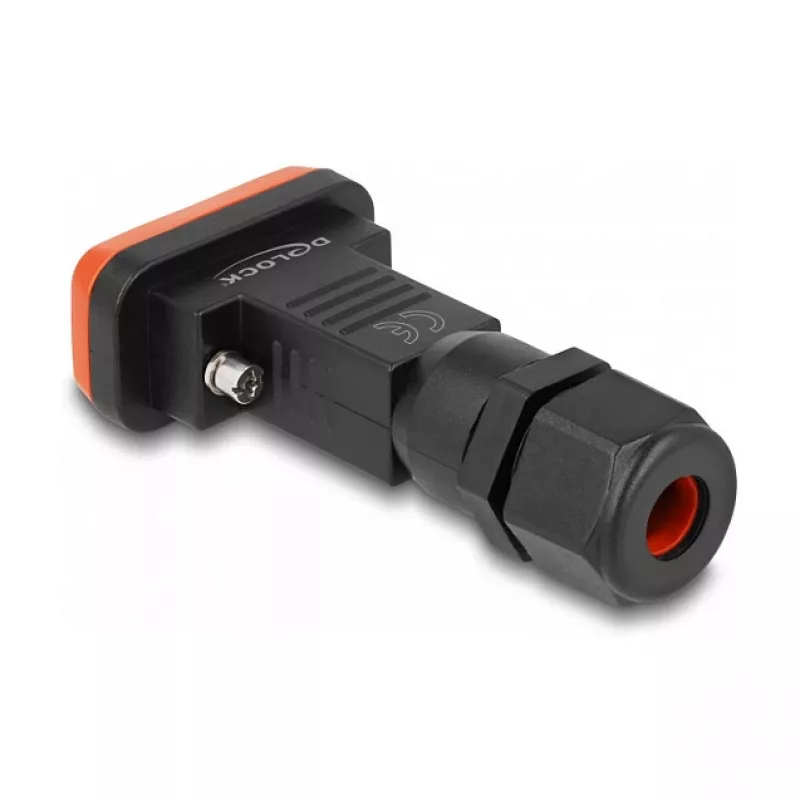 DeLOCK D-Sub 9-pin uros IP67 vedenpitävä liitin musta oranssi