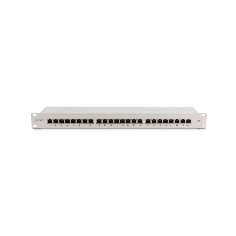 DIGITUS DN-91624S 24-porttinen Cat6 suojattu katkaisupaneeli, 1U 19 tuumaa, harmaa