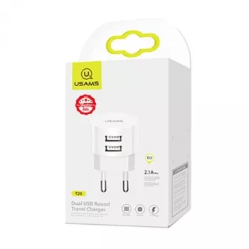 USAMS US-CC080 T20 dual-USB-pyörivälaturi, 10,5 W, valkoinen
