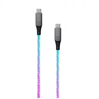 USB-C - USB-C -latauskaapeli FIXED FIXDLED-CC-RA PD-tuella ja kiinteällä pituudella, sisäänrakennettu sateenkaari-LED