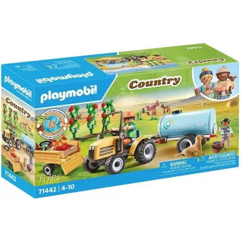 Playmobil 71442 Country: traktori ja perävaunu ja vesisäiliö – tuore sato maatilalla – tutustu ympäristöön leikkien – mielikuvituksellinen roolileikki