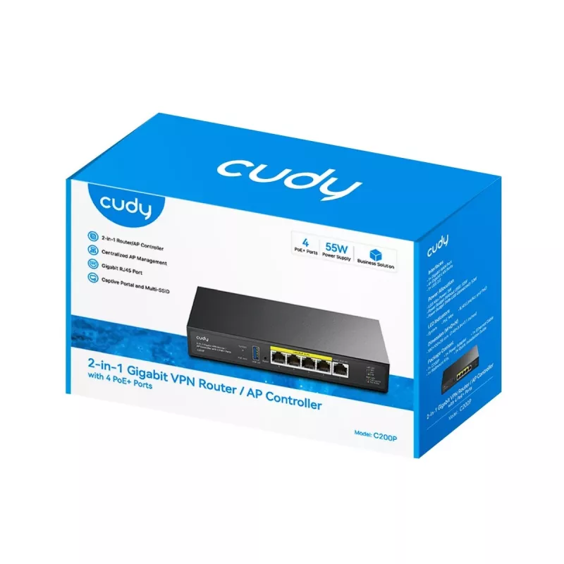 WLAN-reititin Cudy C200P dual-band 300 Mbit/s, Gigabit Ethernet, USB 3.0, metallikotelo