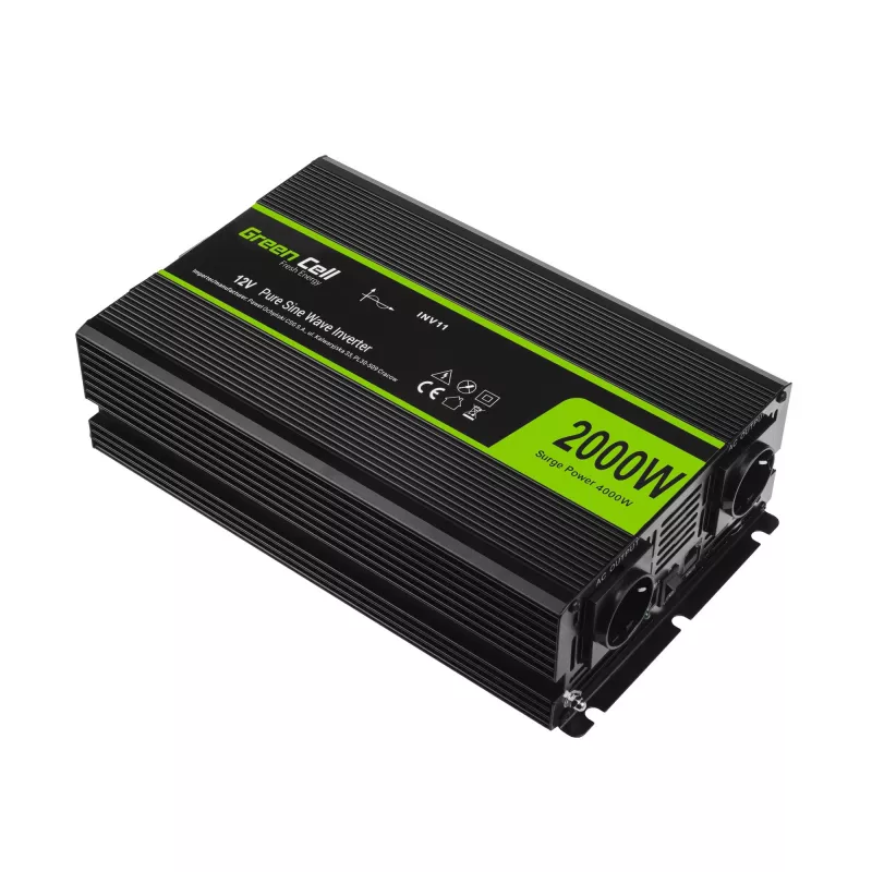 Green Cell INV11 jännitemuunnin auto 2000 W musta