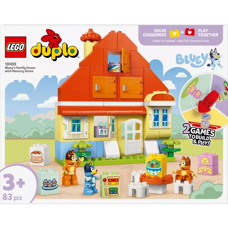 Rakennuslelu LEGO Bluey perhetalo muistipelillä 10459 — 83 osaa, 3 minihahmoa, ikä 3+