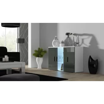Sideboard cama meble SOHO S7, 120 cm, valkoinen/harmaa korkeakiilto, 3 ovea, 4 hyllyä