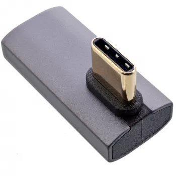 InLine USB4-sovitin, USB-C-uros/naaras pystysuoraan oikealle/vasemmalle kulmaan, alumiini, harmaa