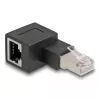 DeLOCK RJ45-uros - RJ45-naaras adapteri Cat.6A 90° vasemmalle kulmaan musta