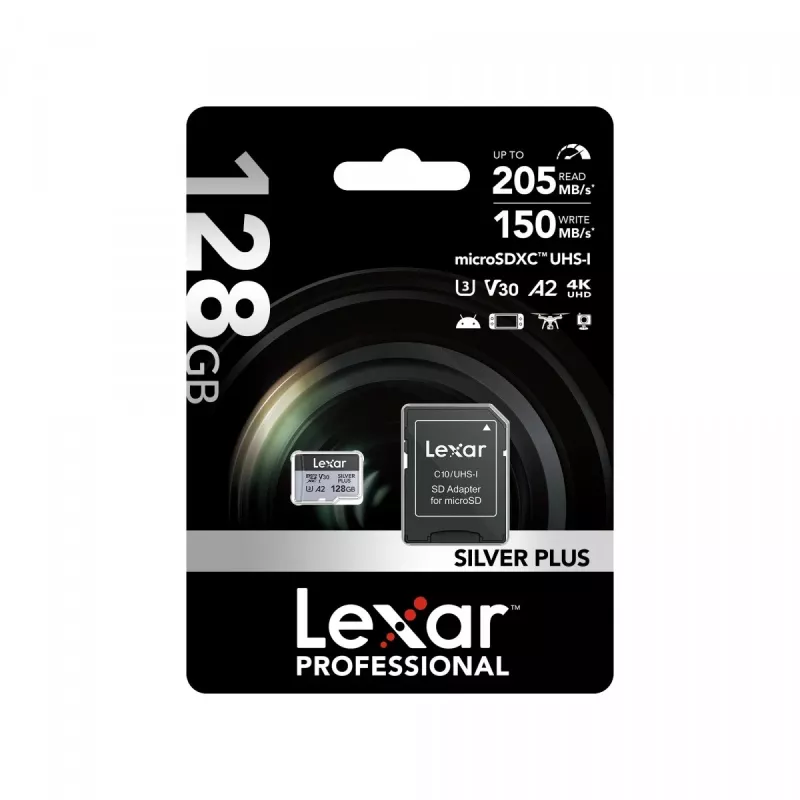 Flash-muisti Lexar 128 GB UHS-I MicroSDXC Professional SILVER PLUS