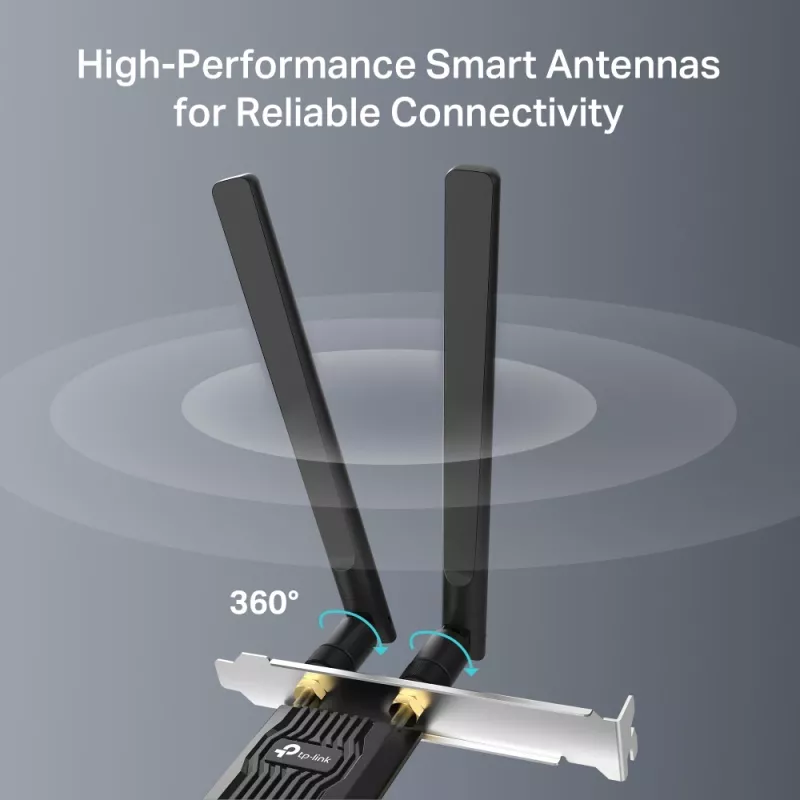 Wi-Fi 6 Bluetooth PCIe -sovitin TP-LINK Archer TX10E AX900 — PCIe-kortti, AX900 Wi-Fi 6, Bluetooth