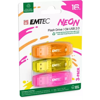 Emtec USB-muistitikku C-410 - USB 2.0 - 16 GB - NEON (ECMMD16GC410P3NEO)