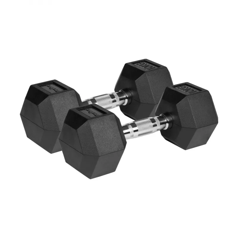 Kumipäällysteiset valurautaiset käsipainot HEX 2x10 kg REBEL ACTIVE