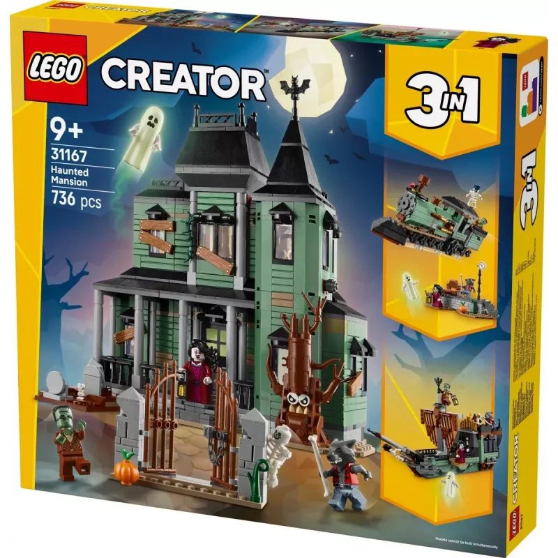Rakennuslelu LEGO Creator 3-in-1 Spukhaus malli 31167 – 736 osaa, 3 mallia, 5 minifiguuria
