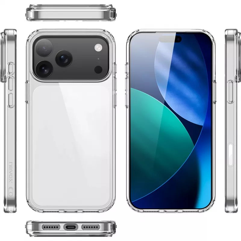 Nevox StyleShell SHOCKFlex suojakuori iPhone 17 Prolle, läpinäkyvä