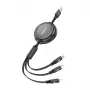 3-in-1 sisäänvedettävä kaapeli FONENG X113 1,1 m musta — Lightning, USB-C, Micro-USB