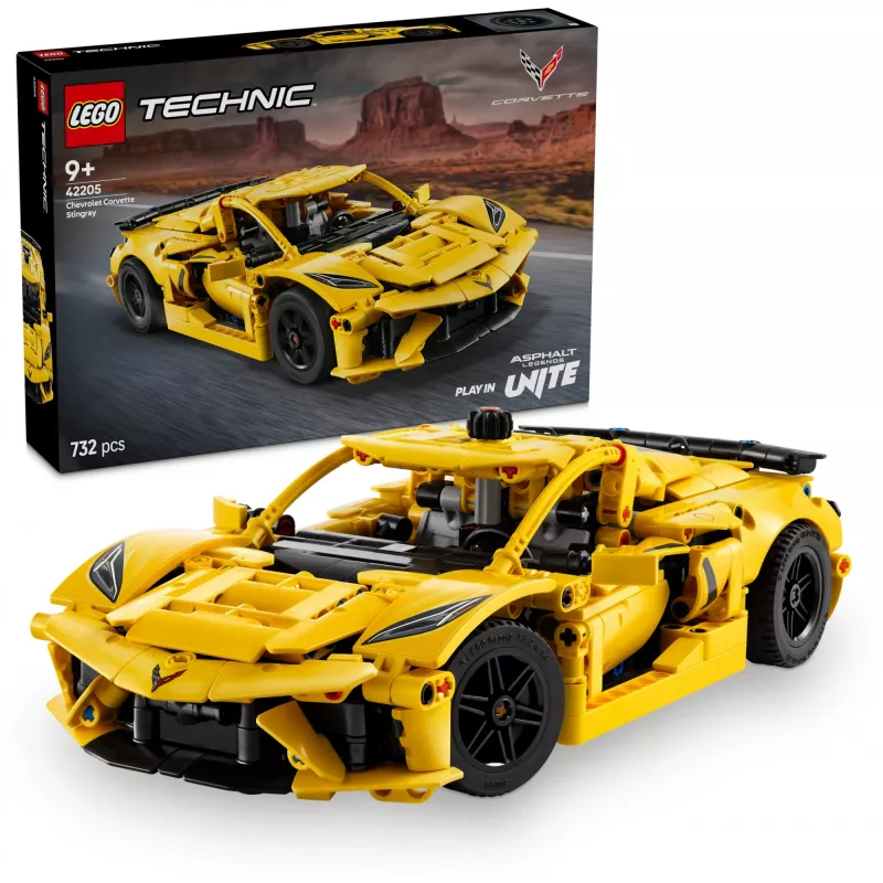 LEGO Technic Corvette Stingray 42205 2-in-1 avo- ja coupé-malli, 732 osaa, 80×270×140 mm