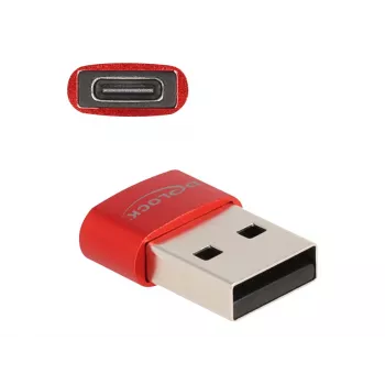 Delock - USB-sovitin - USB (uros) - 24-pin USB-C (naaras) - USB2.0 3 A - punainen (60050)