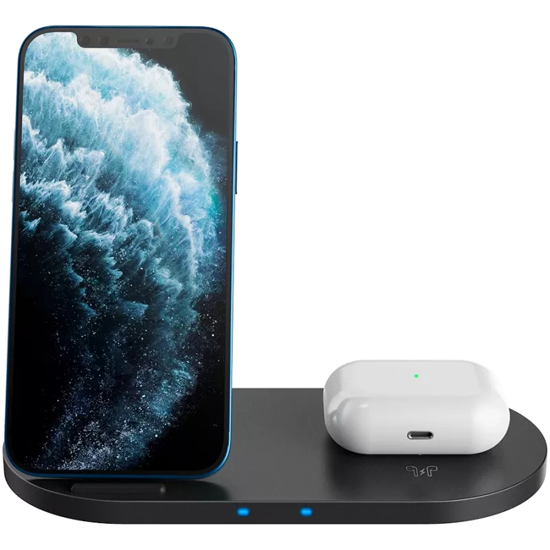 Laturi langaton telakointiasema 2in1 QI 10W/USB-C/LED musta