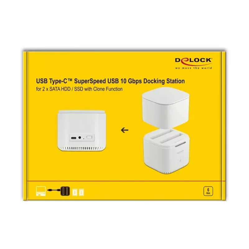 Telakointiasema DeLOCK USB Type-C™ 3.2 2 x 2,5 tuuman SATA-kiintolevyille/SSD-levyille