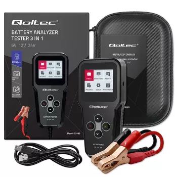 Qoltec 52489 digitaalinen akku-analysaattori testeri 3-in-1 LCD-näytöllä ja monikielinen 6V | 12V | 24V | 30Ah-200Ah