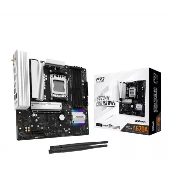 Emolevy ASROCK A620AM PRO RS WIFI AM5 microATX, AMD A620, 4×DDR5, Wi‑Fi, HDMI, DP, 3×M.2, 2×SATA, 7.1 ääni, 1Gb LAN