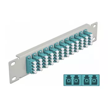 Kuitu-kytkentäpaneeli DeLOCK 10 inch 12 porttia LC Quad aqua 1U harmaa