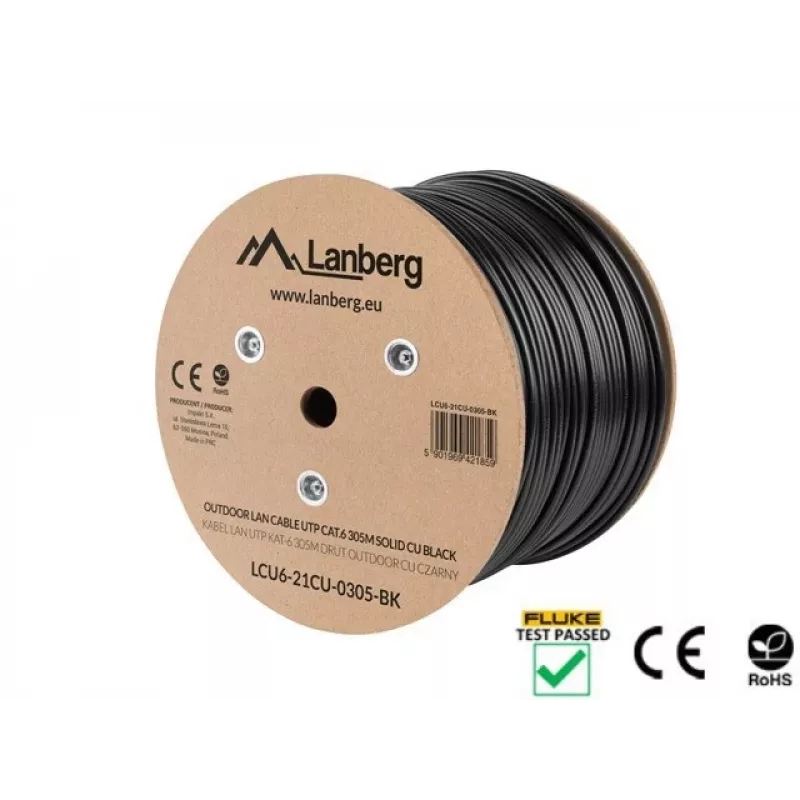 Lanberg LCU6-21CU-0305-BK verkkokaapeli musta 305 m Cat6 U/UTP (UTP) ulkokäyttöön