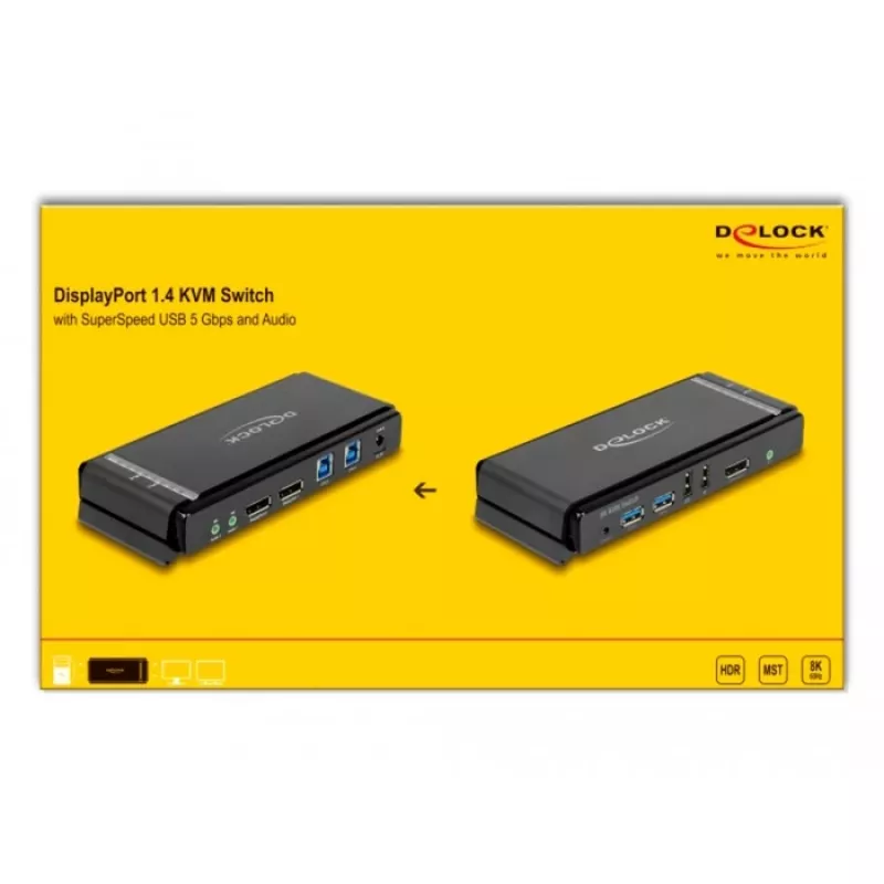 KVM-kytkin DeLOCK DisplayPort 1.4 8K 60Hz USB ääni
