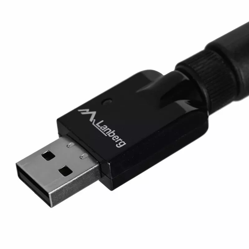 USB-WLAN-sovitin LANBERG NC-0300-WIE, USB 2.0, kaksi ulkoista 5 dBi antennia, WLAN 300 Mbit/s, Ethernet/WLAN, musta