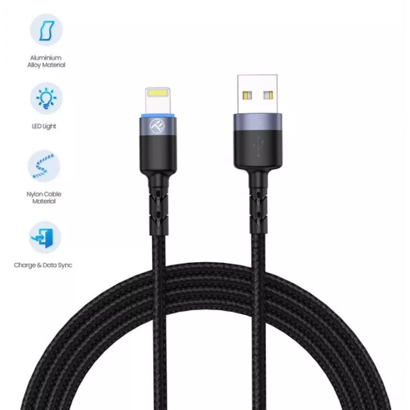 USB-Lightning-datakaapeli Tellur 1,2 m nailon punottu musta