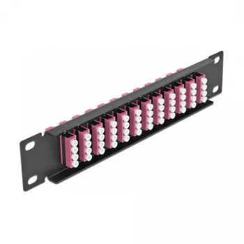 Kuitu-kytkentäpaneeli DeLOCK 10 inch 12 porttia LC Quad violetti 1U musta