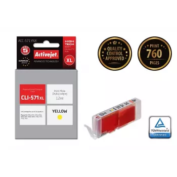 Activejet ACC-571YNX muste (Canon CLI-571XLY -yhteensopiva; Supreme; 12 ml; keltainen)