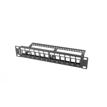 Rack-sokkelilevy LANBERG PPKS-9112-B, 12-port, 1HE, metalli, harmaa, 254×44,5×99,3 mm