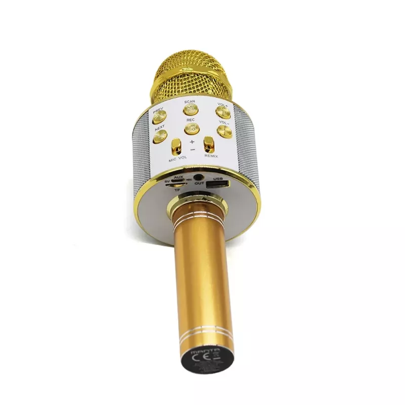 MANTA MIC10-G Gold langaton Bluetooth-karaokemikrofoni kaiuttimella