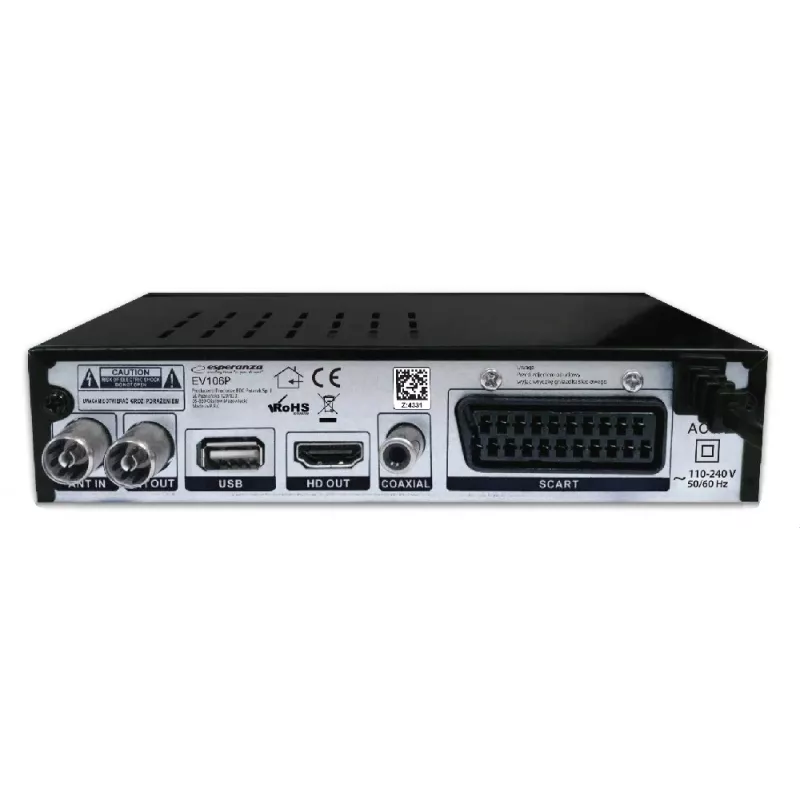 Digiboksi ESPERANZA EV106R kaapeliviritin DVB-T2 / DVB-C HEVC H.265, HDMI, USB, PVR, Dolby Digital, 174–790 MHz, musta