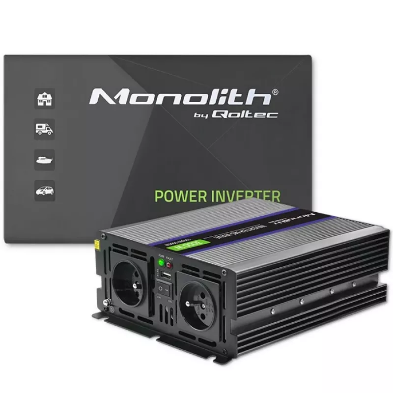 Vaihtosuuntaaja QOLTEC Monolith 3000 MS Wave, 12V→230V, 1500/3000W, USB:lla
