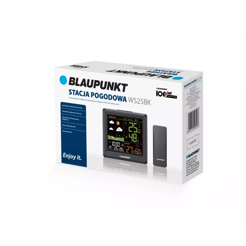 Sääasema BLAUPUNKT WS25BK — sisä- ja ulkolämpötilan sekä kosteuden näyttö, musta, 1 anturi, LCD-näyttö