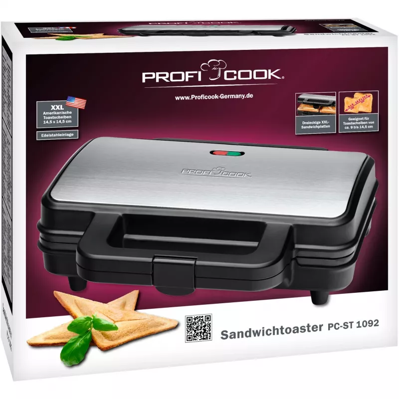ProfiCook PC-ST 1092 - voileipägrilli - 900 W - ruostumaton teräs/musta