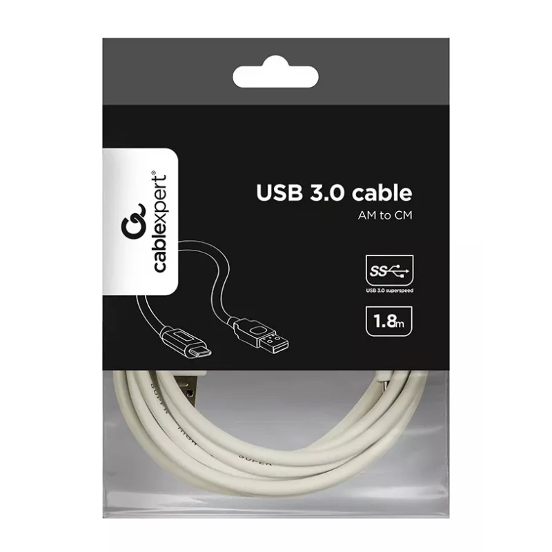 Gembird CCP-USB3-AMCM-6-W USB 3.0 -kaapeli, USB-A–USB-C, 1,8 m, valkoinen
