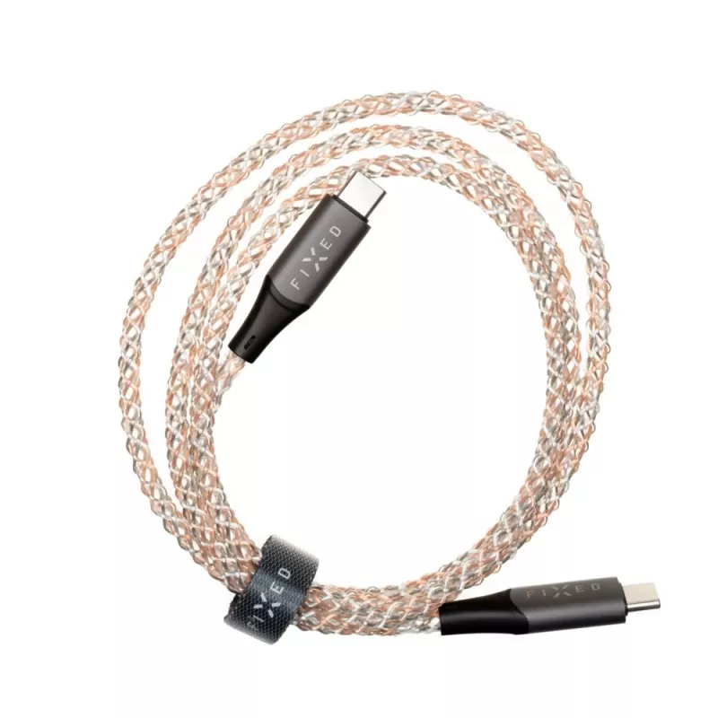 USB-C - USB-C -latauskaapeli FIXED FIXDLED-CC-RA PD-tuella ja kiinteällä pituudella, sisäänrakennettu sateenkaari-LED