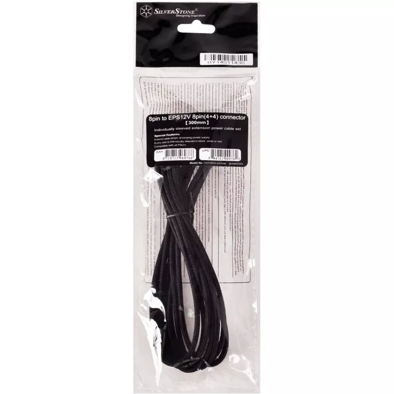 SilverStone SST-PP07-EPS8B 8-pinninen EPS – 4+4-pinninen ATX/EPS jatkojohto, 0,3 m, musta
